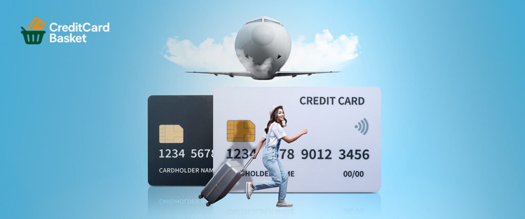 A woman running to her flight with a credit card in hand, ready to enjoy the luxury perks of her travel credit cards for a New Year trip.