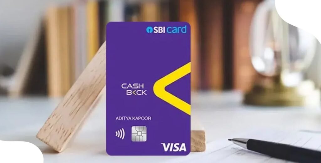 The sleek blue and orange SBI Cashback Credit Card displayed prominently, highlighting the "5% Cashback" feature for the best SBI cashback credit card strategy in 2026.